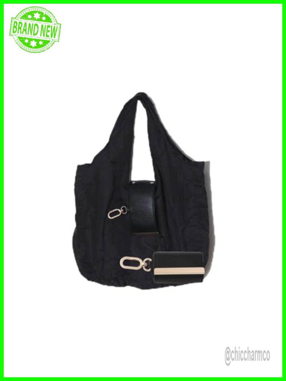 Foldable Reusable Shopping Bag Faux Leather Keychain Tote Travel